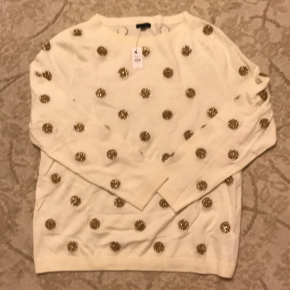 Talbots petite XL gold tinsel polka dot sweater